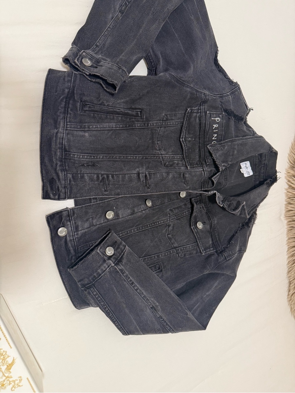 Taylor Black Distressed Denim Trucker Jacket